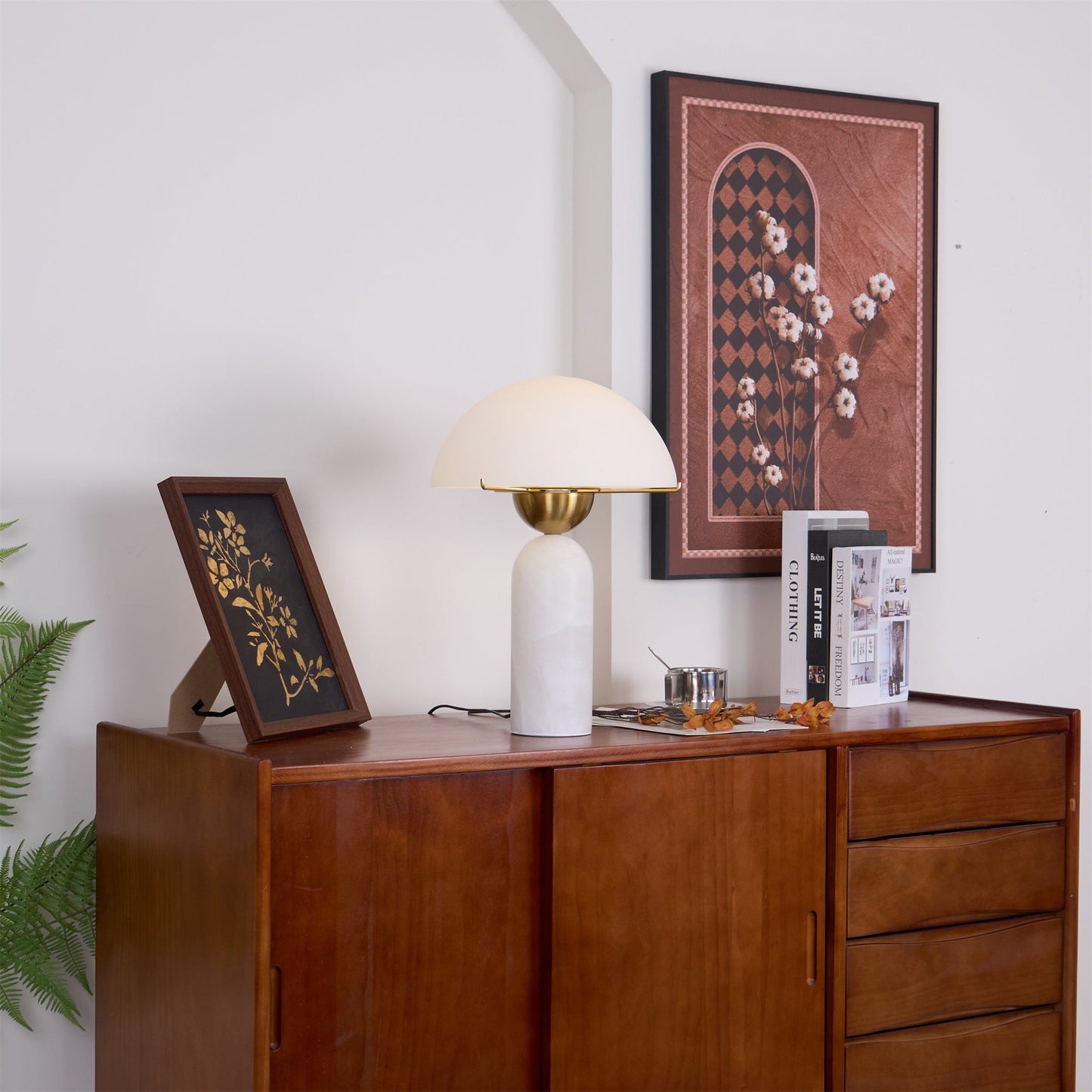 Alabaster Table Lamp | Spherical Design | White and Gold | 30cm Diameter