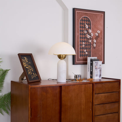 Alabaster Table Lamp | Spherical Design | White and Gold | 30cm Diameter