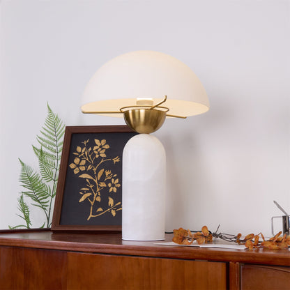 Alabaster Table Lamp | Spherical Design | White and Gold | 30cm Diameter