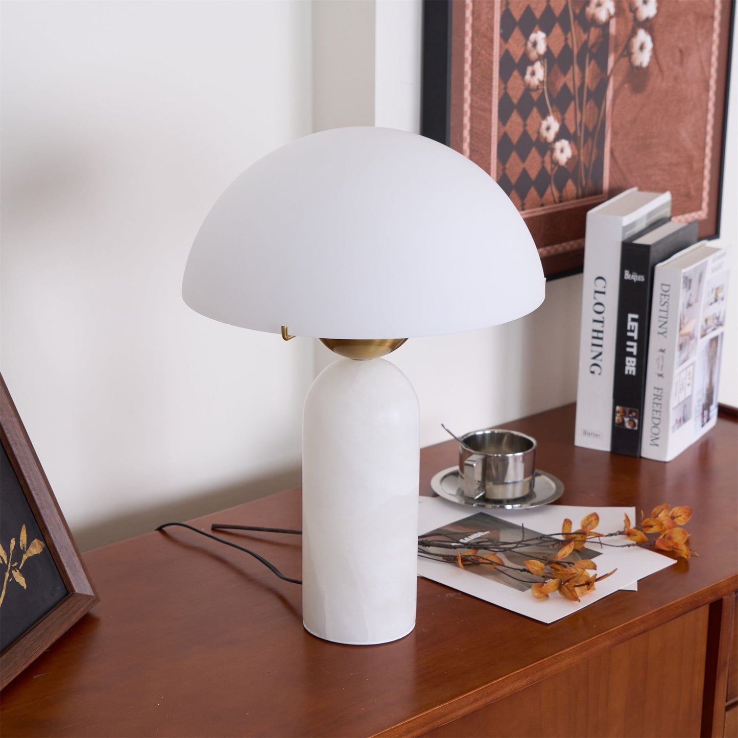 Alabaster Table Lamp | Spherical Design | White and Gold | 30cm Diameter