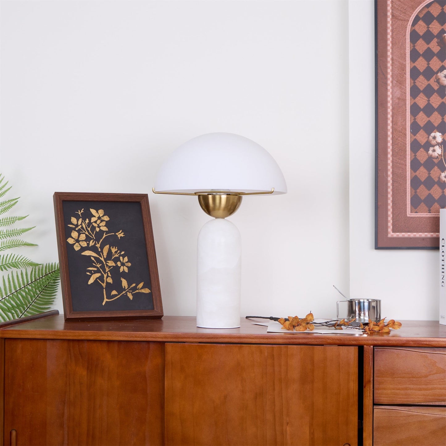 Alabaster Table Lamp | Spherical Design | White and Gold | 30cm Diameter