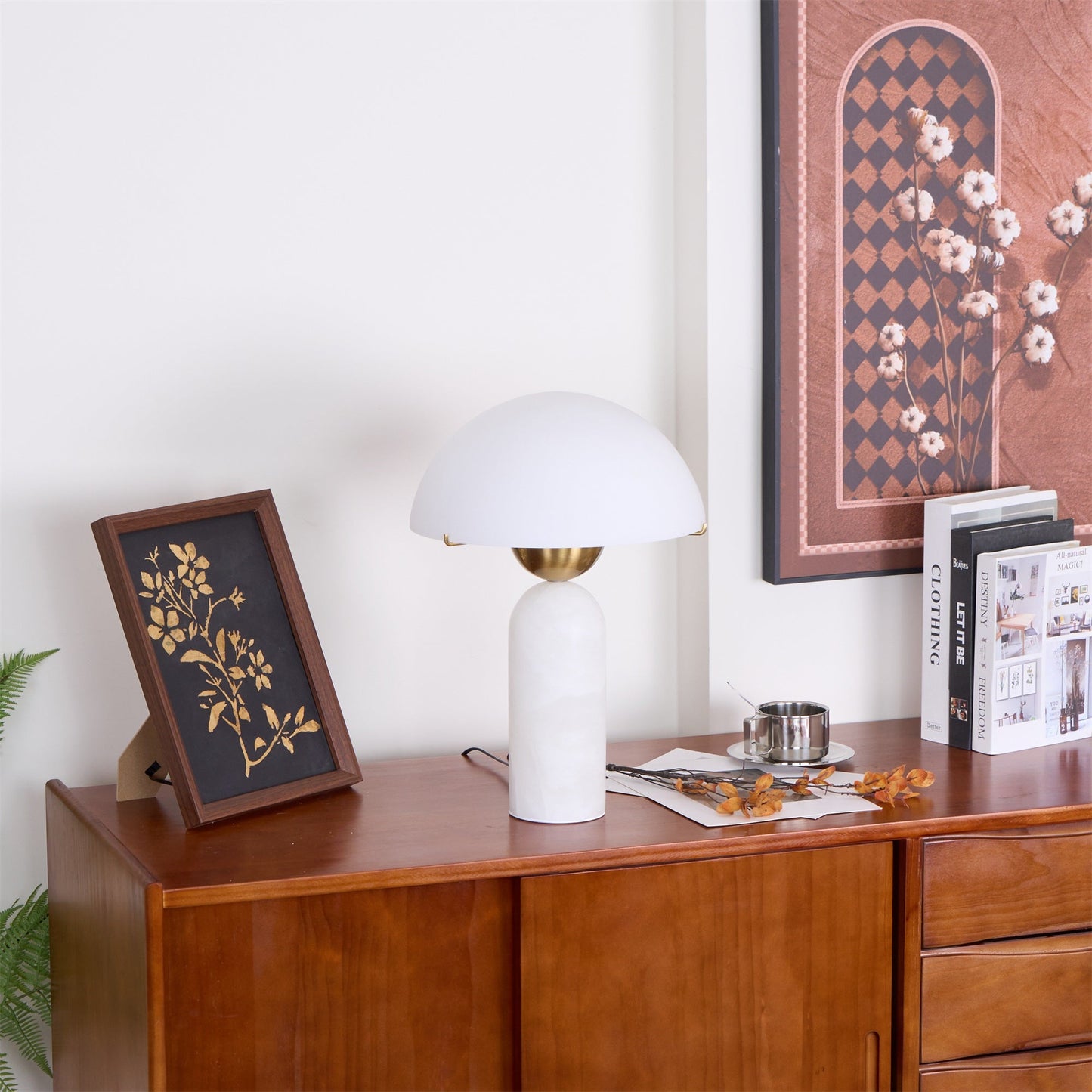 Alabaster Table Lamp | Spherical Design | White and Gold | 30cm Diameter