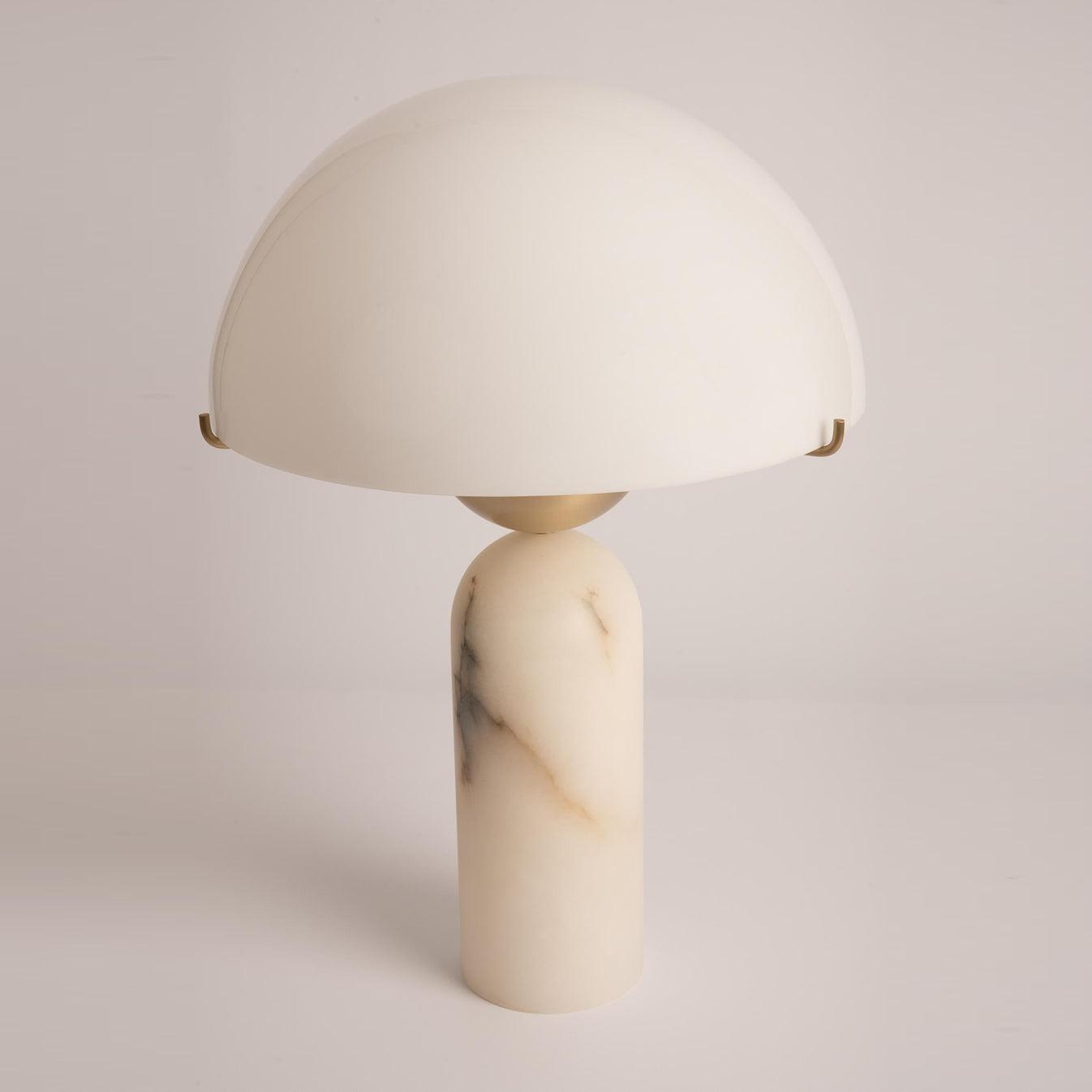 Alabaster Table Lamp | Spherical Design | White and Gold | 30cm Diameter