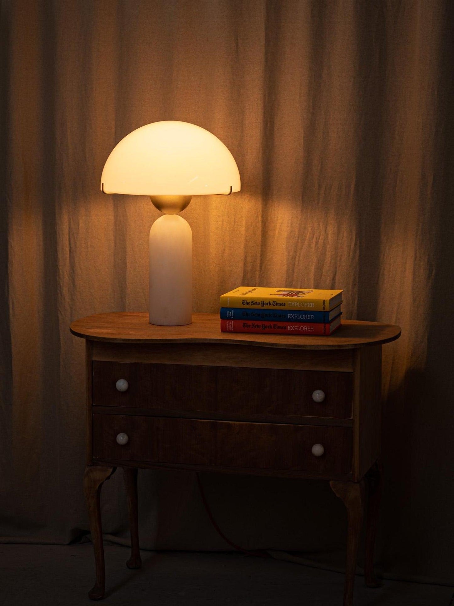 Alabaster Table Lamp | Spherical Design | White and Gold | 30cm Diameter