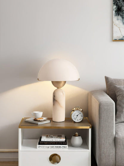 Alabaster Table Lamp | Spherical Design | White and Gold | 30cm Diameter