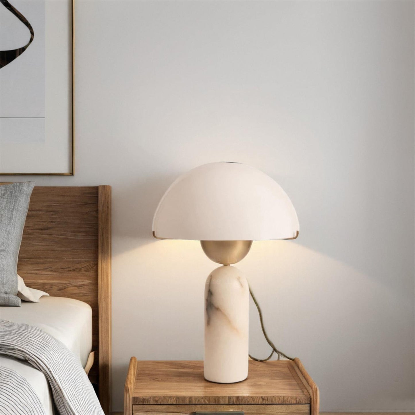 Alabaster Table Lamp | Spherical Design | White and Gold | 30cm Diameter