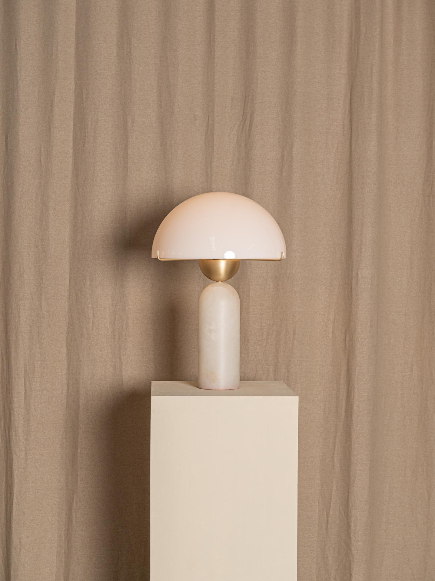 Alabaster Table Lamp | Spherical Design | White and Gold | 30cm Diameter
