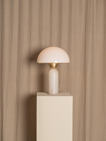 Alabaster Table Lamp | Spherical Design | White and Gold | 30cm Diameter