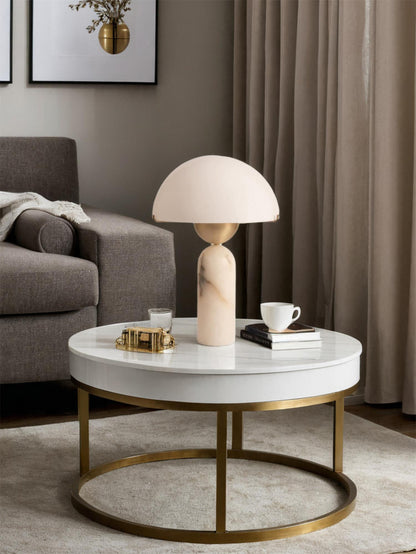Alabaster Table Lamp | Spherical Design | White and Gold | 30cm Diameter