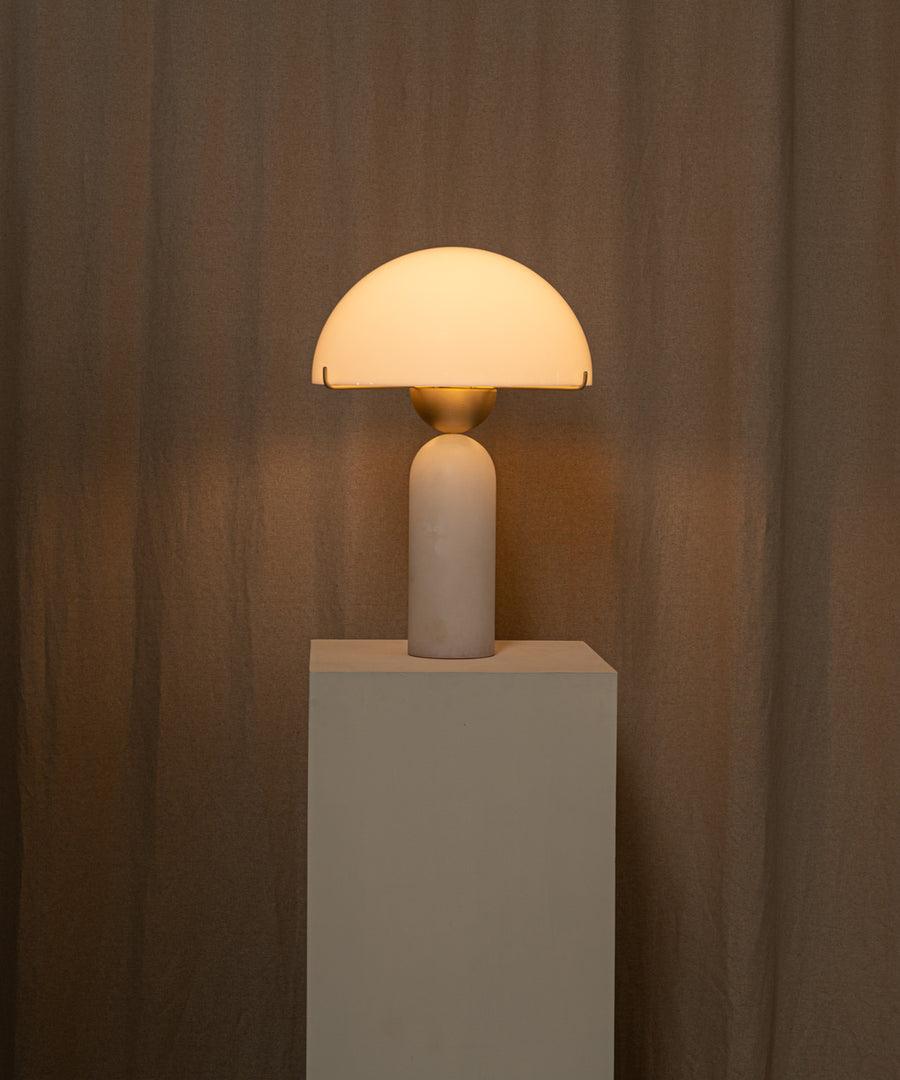 Alabaster Table Lamp | Spherical Design | White and Gold | 30cm Diameter