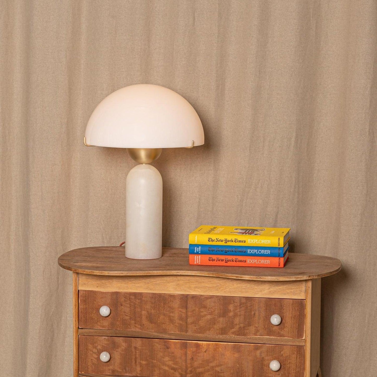 Alabaster Table Lamp | Spherical Design | White and Gold | 30cm Diameter