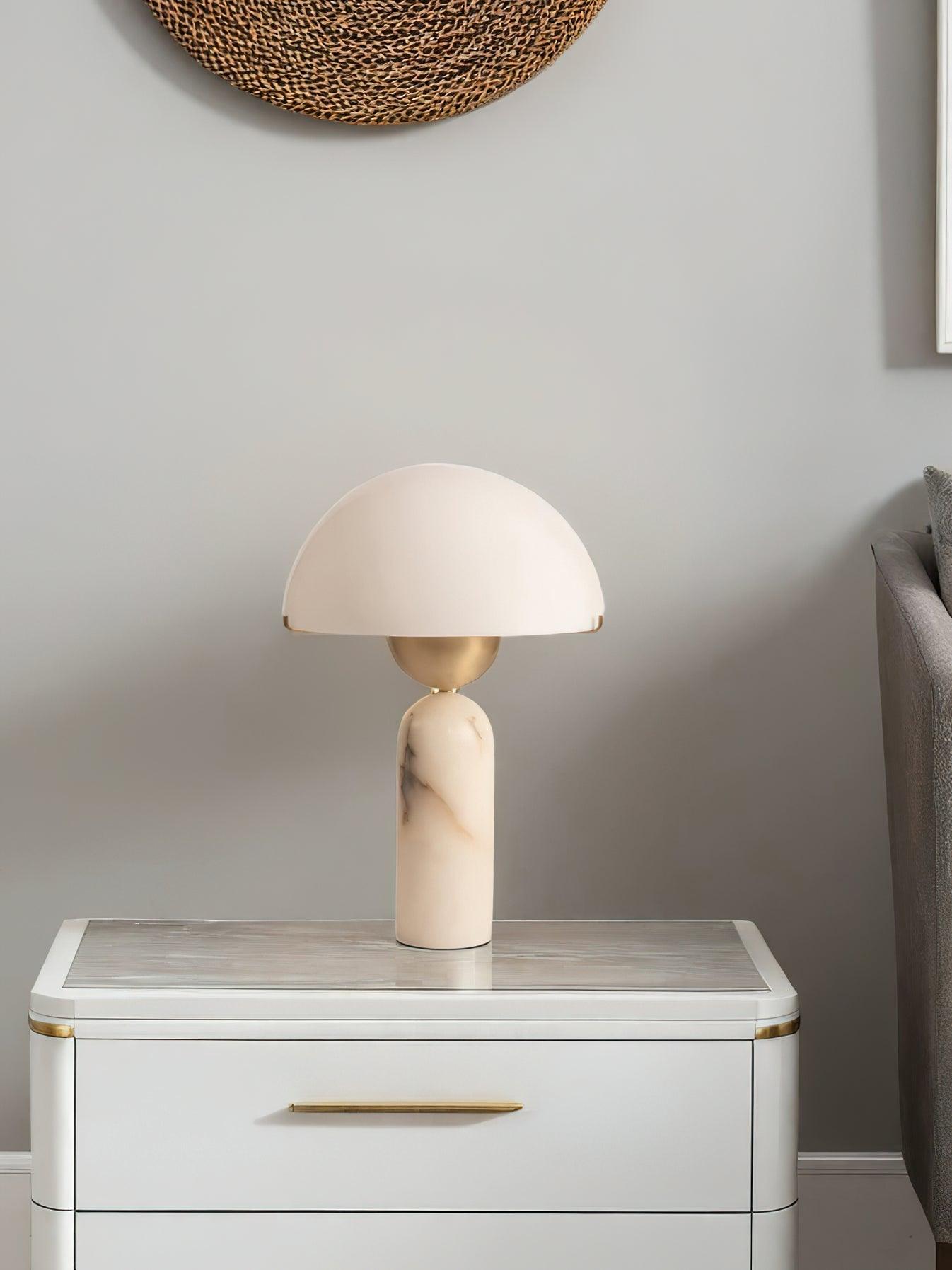 Alabaster Table Lamp | Spherical Design | White and Gold | 30cm Diameter