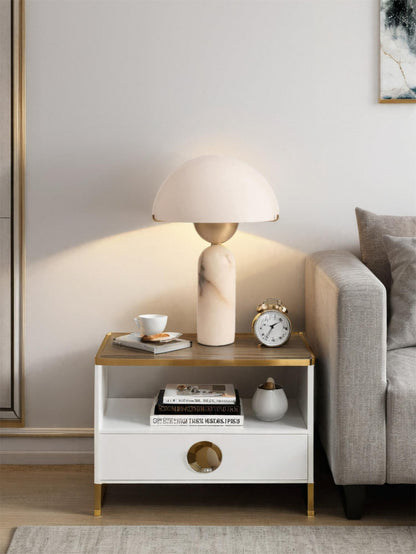 Alabaster Table Lamp | Spherical Design | White and Gold | 30cm Diameter