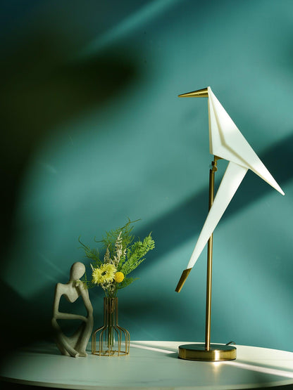 Paper Crane Bird Table Lamp | Integrated LED | Gold & White
