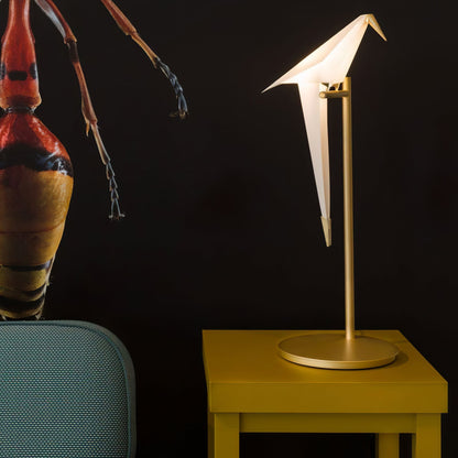 Paper Crane Bird Table Lamp | Integrated LED | Gold & White