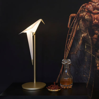 Paper Crane Bird Table Lamp | Integrated LED | Gold & White