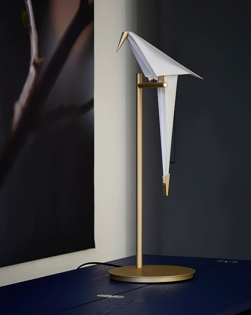 Paper Crane Bird Table Lamp | Integrated LED | Gold & White