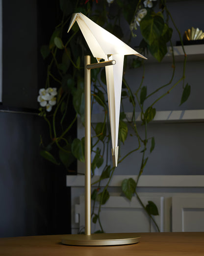 Paper Crane Bird Table Lamp | Integrated LED | Gold & White