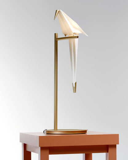 Paper Crane Bird Table Lamp | Integrated LED | Gold & White