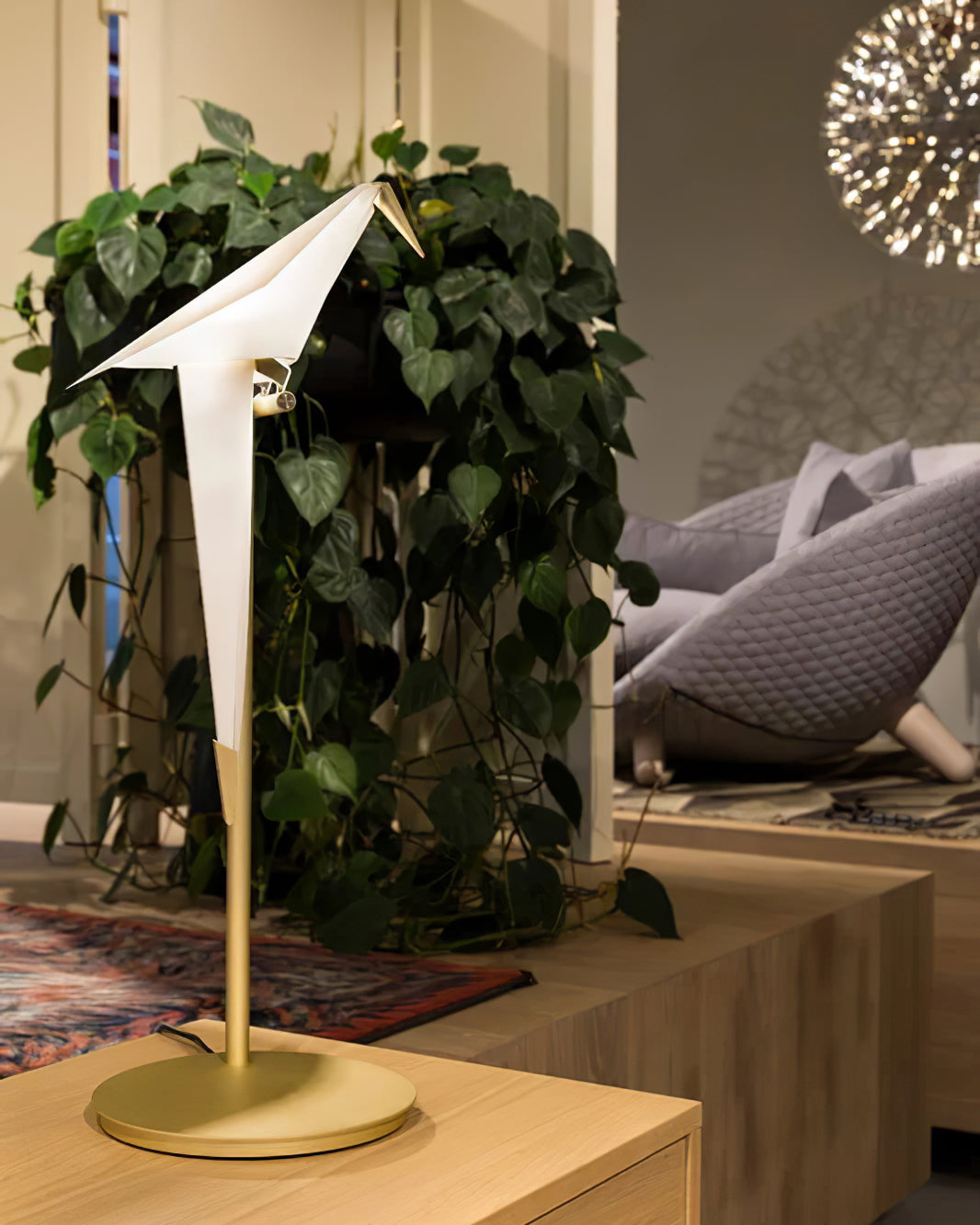 Paper Crane Bird Table Lamp | Integrated LED | Gold & White