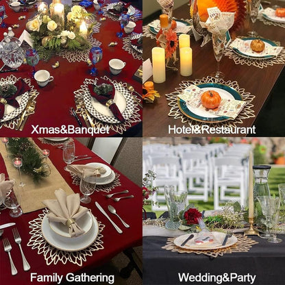 Round Silver Placemats & Coaster Set | Durable Pressed Vinyl | 15.5"