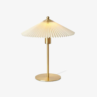 Pleated Table Lamp | Brushed Gold Base & Beige Shade | 36cm Diameter