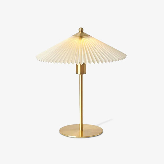 Pleated Table Lamp | Brushed Gold Base & Beige Shade | 36cm Diameter