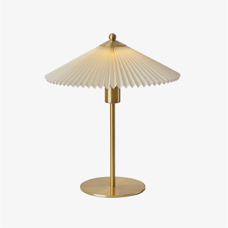 Pleated Table Lamp | Brushed Gold Base & Beige Shade | 36cm Diameter