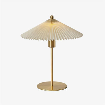 Pleated Table Lamp | Brushed Gold Base & Beige Shade | 36cm Diameter