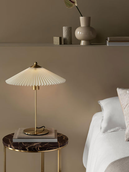 Pleated Table Lamp | Brushed Gold Base & Beige Shade | 36cm Diameter