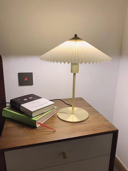 Pleated Table Lamp | Brushed Gold Base & Beige Shade | 36cm Diameter