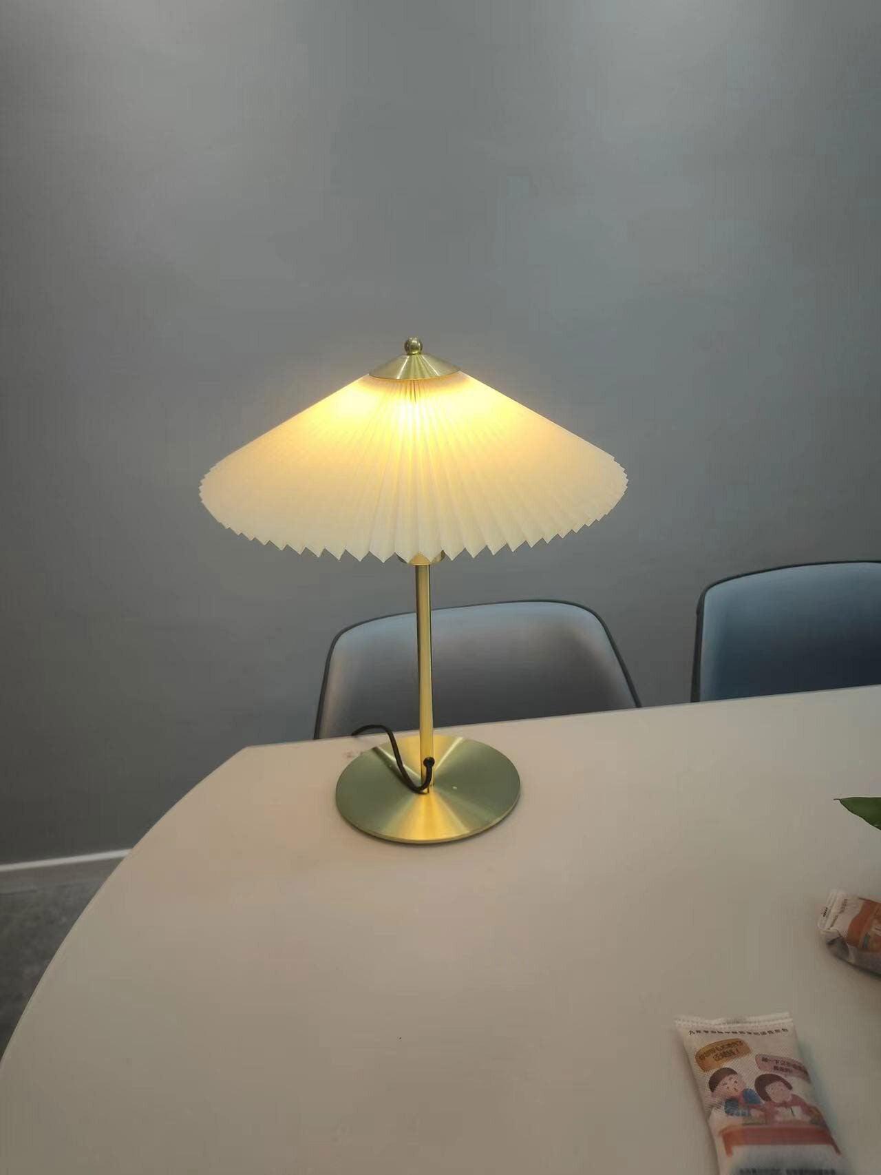 Pleated Table Lamp | Brushed Gold Base & Beige Shade | 36cm Diameter