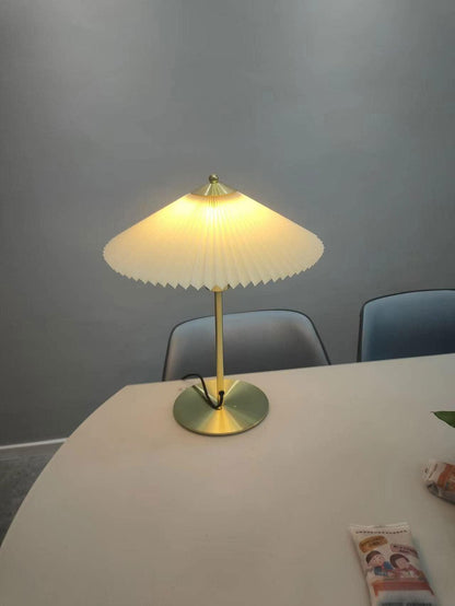 Pleated Table Lamp | Brushed Gold Base & Beige Shade | 36cm Diameter
