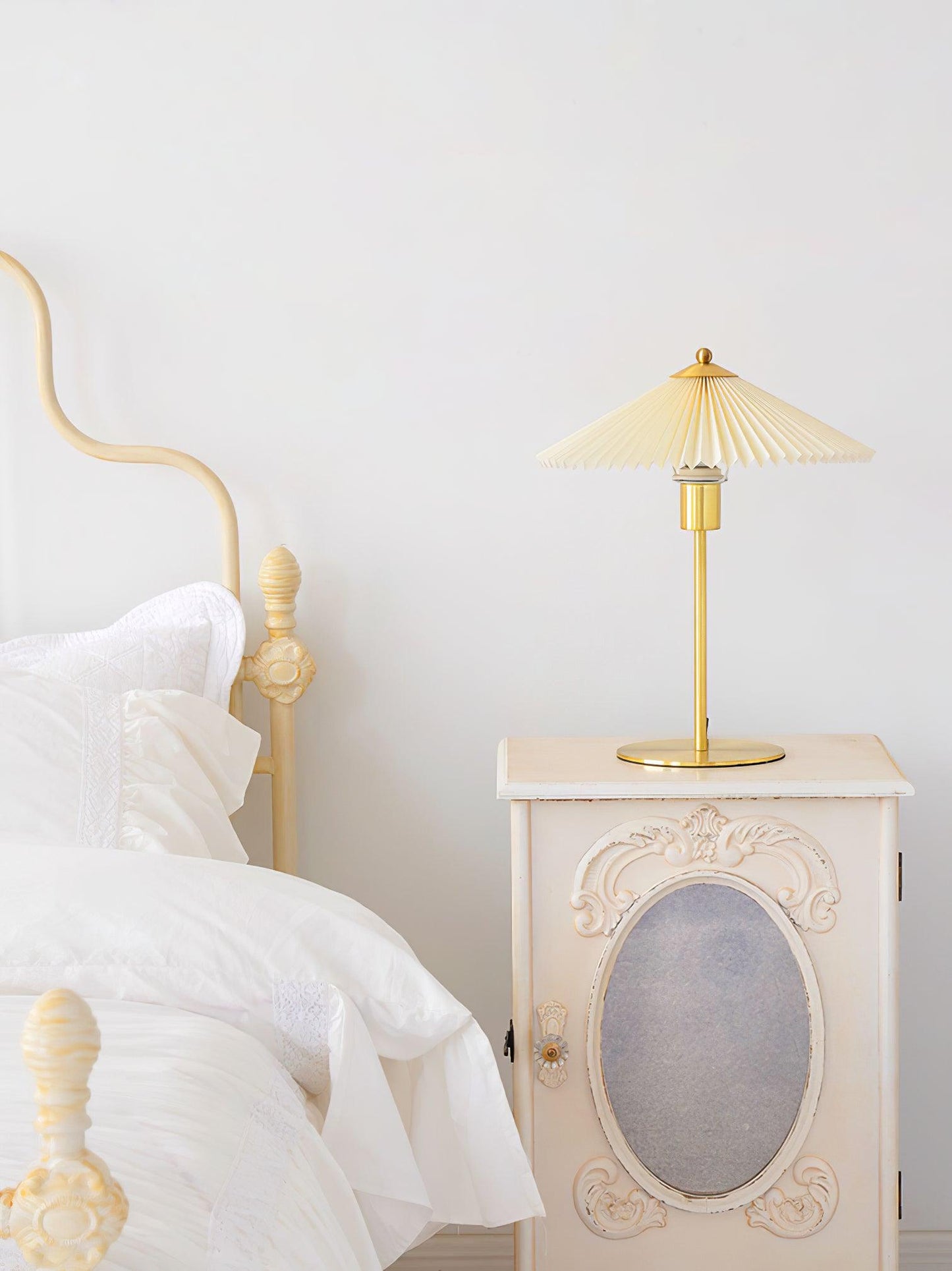 Pleated Table Lamp | Brushed Gold Base & Beige Shade | 36cm Diameter