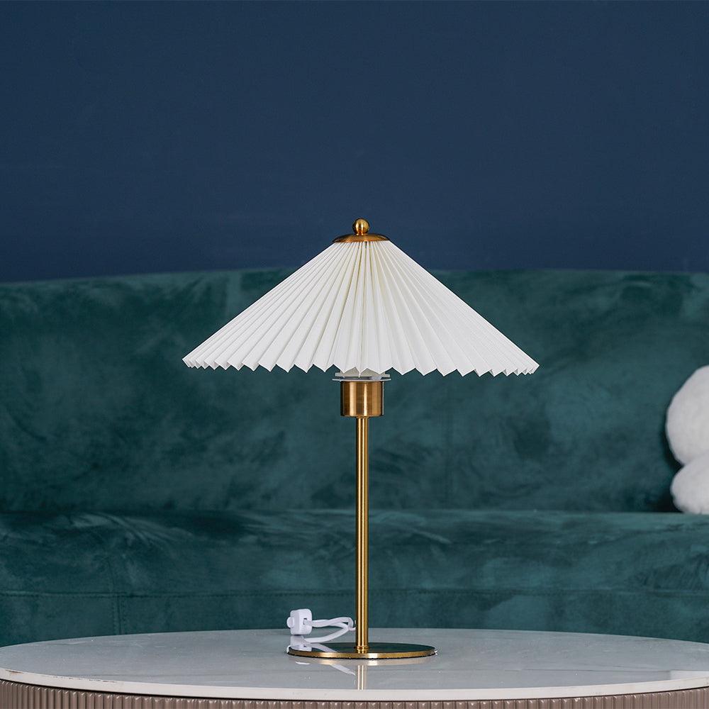 Pleated Table Lamp | Brushed Gold Base & Beige Shade | 36cm Diameter