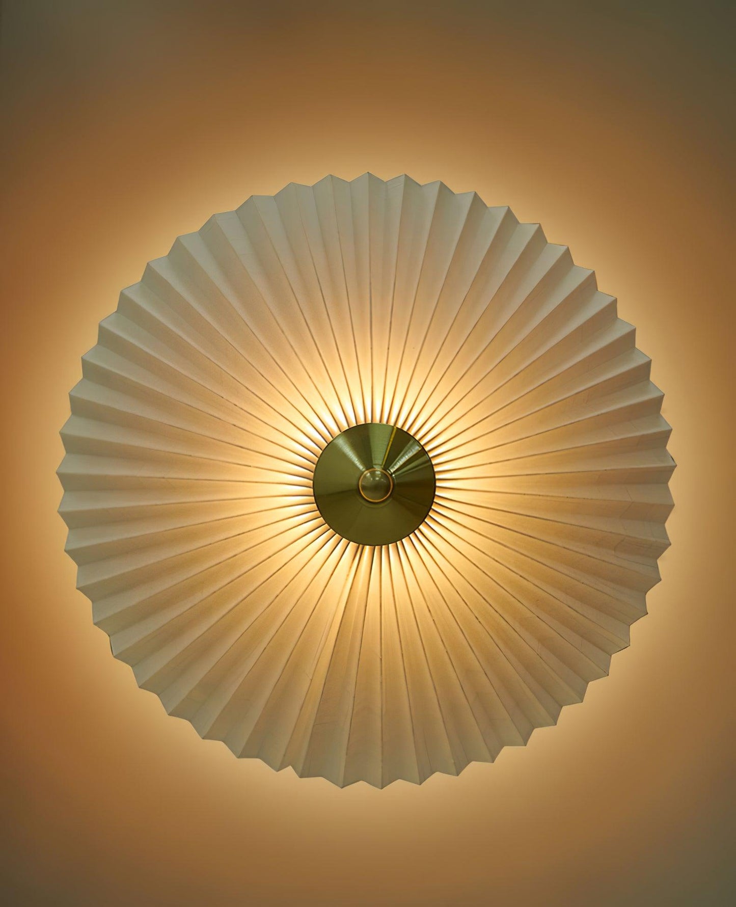 Pleated Table Lamp | Brushed Gold Base & Beige Shade | 36cm Diameter