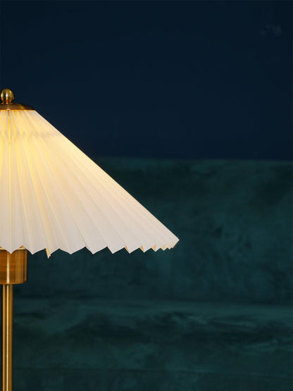 Pleated Table Lamp | Brushed Gold Base & Beige Shade | 36cm Diameter