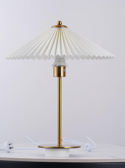 Pleated Table Lamp | Brushed Gold Base & Beige Shade | 36cm Diameter