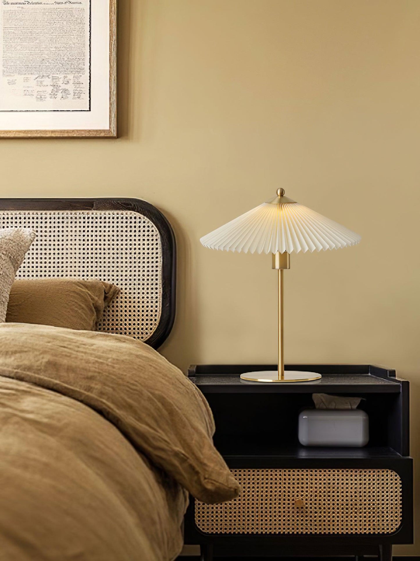 Pleated Table Lamp | Brushed Gold Base & Beige Shade | 36cm Diameter