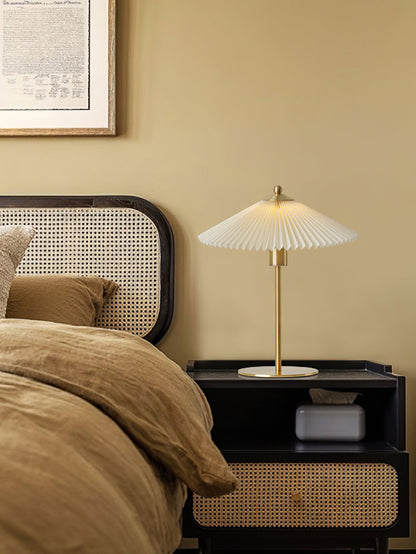Pleated Table Lamp | Brushed Gold Base & Beige Shade | 36cm Diameter