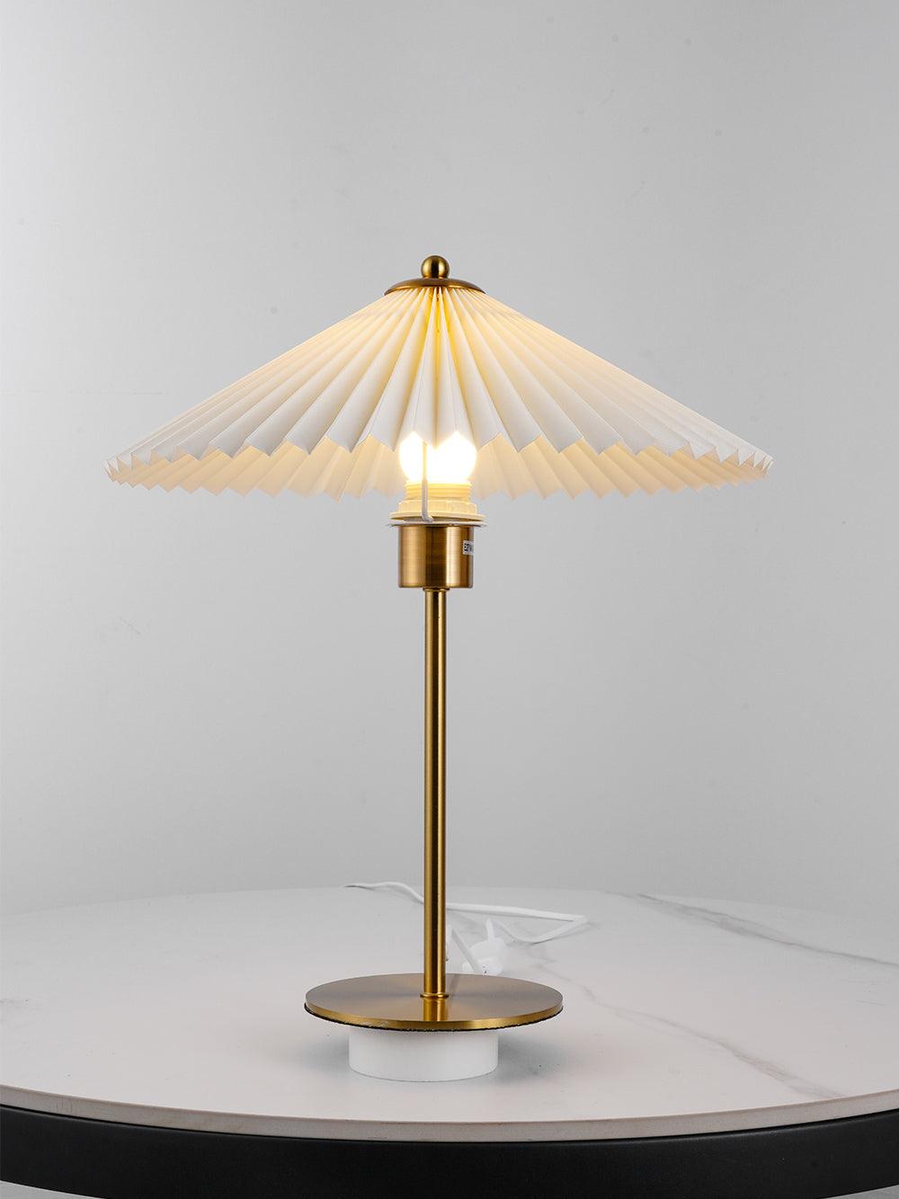 Pleated Table Lamp | Brushed Gold Base & Beige Shade | 36cm Diameter
