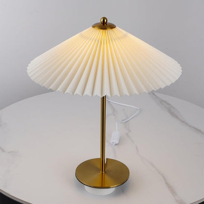 Pleated Table Lamp | Brushed Gold Base & Beige Shade | 36cm Diameter
