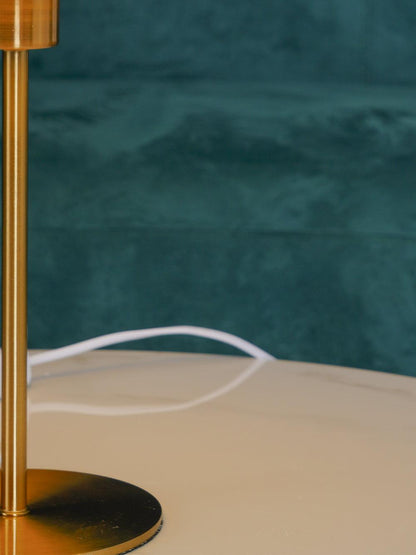 Pleated Table Lamp | Brushed Gold Base & Beige Shade | 36cm Diameter