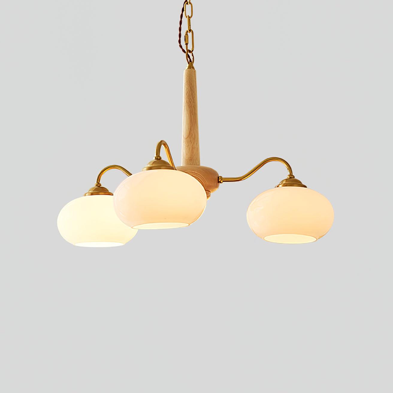 Persimmon Chandelier | Wood & Metal | Gold & Walnut Retro Style