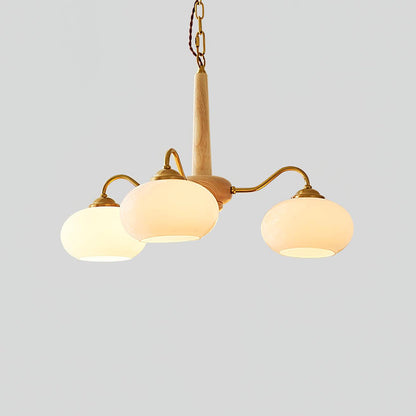 Persimmon Chandelier | Wood & Metal | Gold & Walnut Retro Style