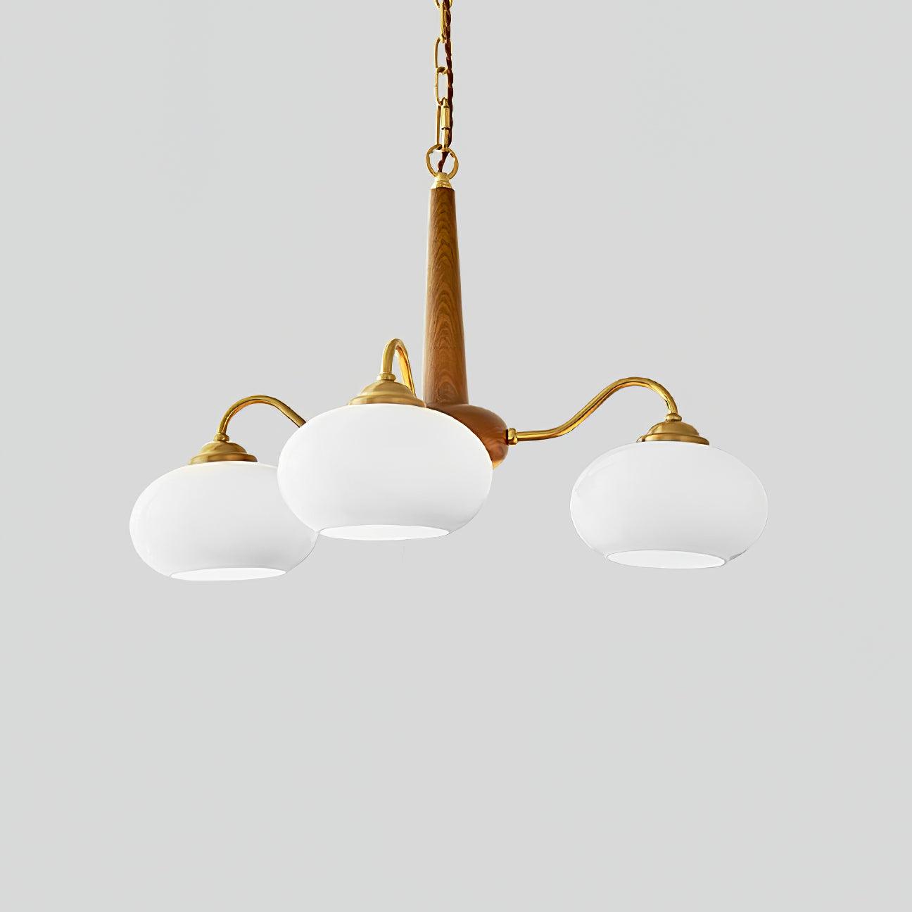 Persimmon Chandelier | Wood & Metal | Gold & Walnut Retro Style