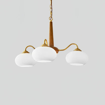 Persimmon Chandelier | Wood & Metal | Gold & Walnut Retro Style