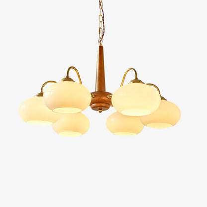 Persimmon Chandelier | Wood & Metal | Gold & Walnut Retro Style