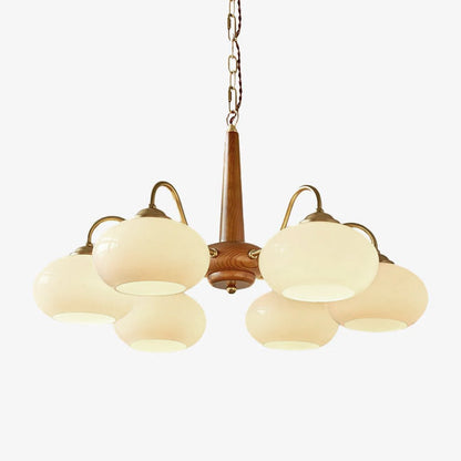 Persimmon Chandelier | Wood & Metal | Gold & Walnut Retro Style