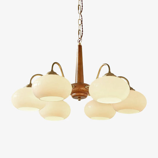 Persimmon Chandelier | Wood & Metal | Gold & Walnut Retro Style